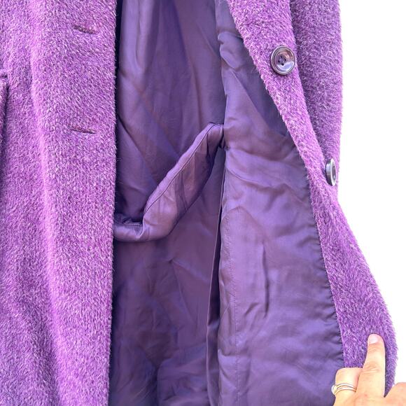 Itala Testino Alpaca Wool Ruffle Coat Trench Coat Belt Jacket Purple Small - Picture 11 of 12